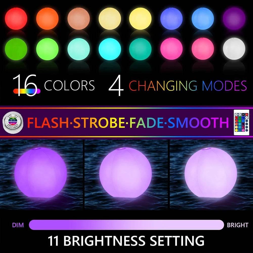 16 Colors Floating Pool Lights 90cm Large Inflatable Pool Beach Ball For Water Pool Party Outdoor Balloon LED Garden Ball Light - Empire P.E