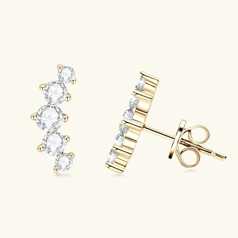 D Color Moissanite Jewelry Yellow Gold Plated Ear Crawler Earrings for Women - Empire P.E