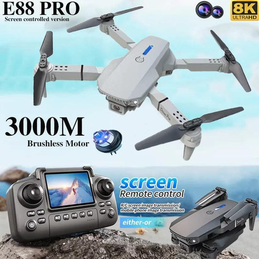 New E88Pro RC Drone Professinal With Screen Remote Control Wide Angle Dual 8K HD Camera Foldable RC Helicopter WIFI FPV Gift Toy - Empire P.E