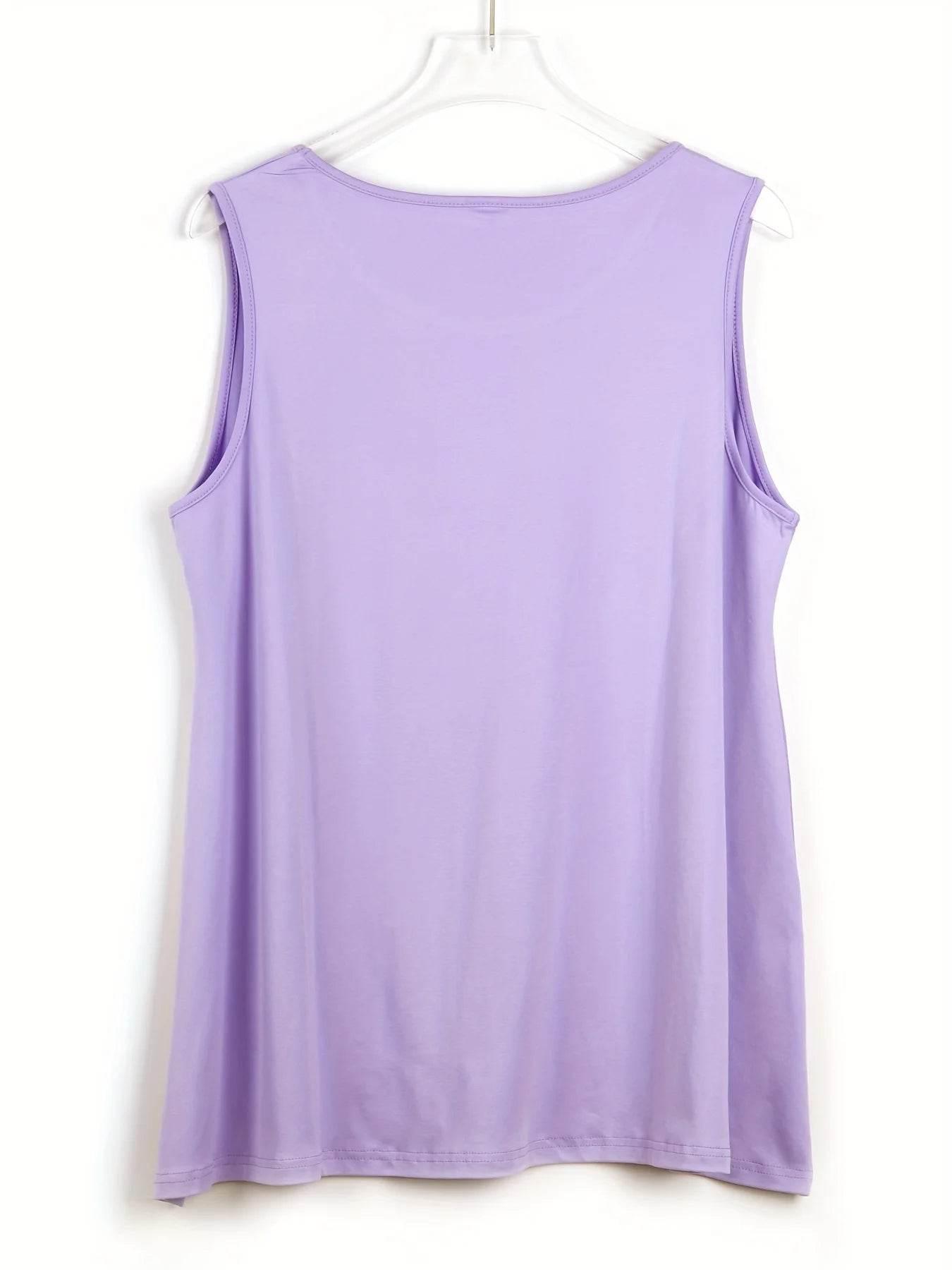 Plus Size Simple Solid Tank Top Casual Crew Neck Sleeveless Tank Top - Empire P.E