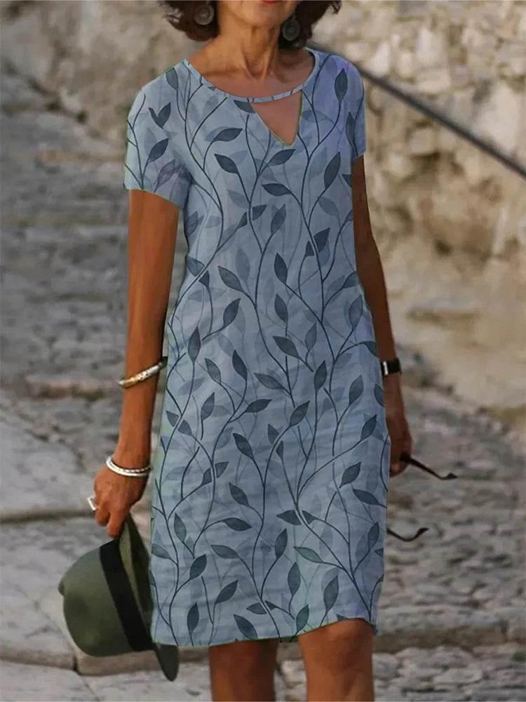 Plus Size 2024 Summer New Women's V-Neck Printed Pattern Dress Loose Pullover Dresses - Empire P.E