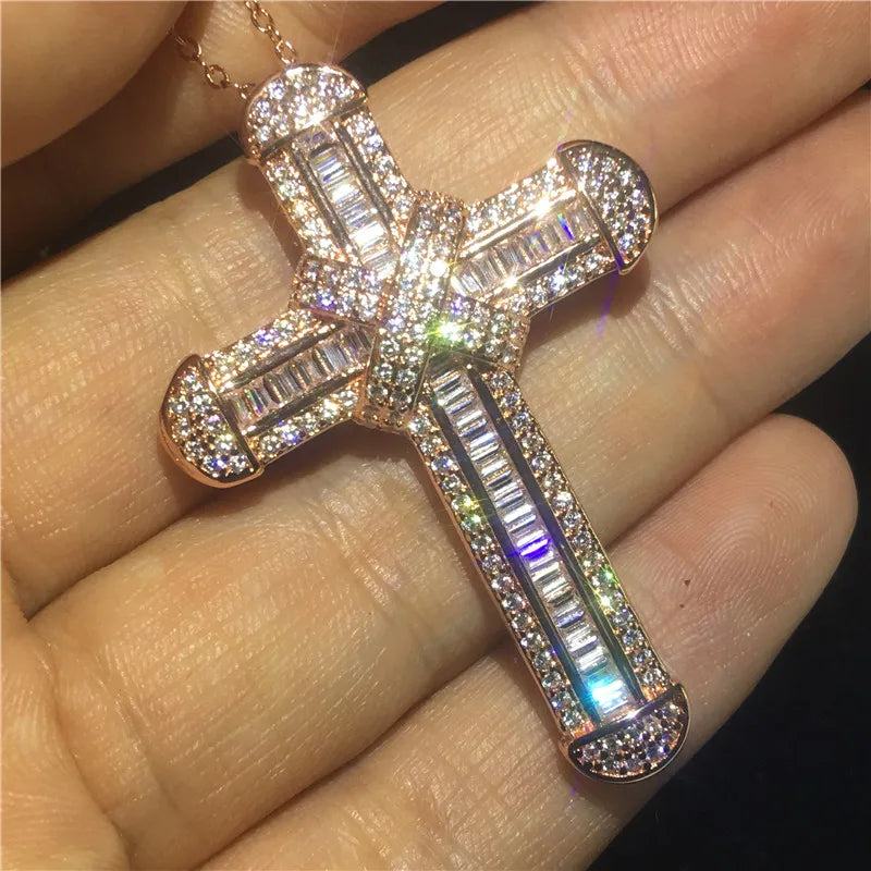 Luxury 925 Sterling Silver Cross Pendant Necklace