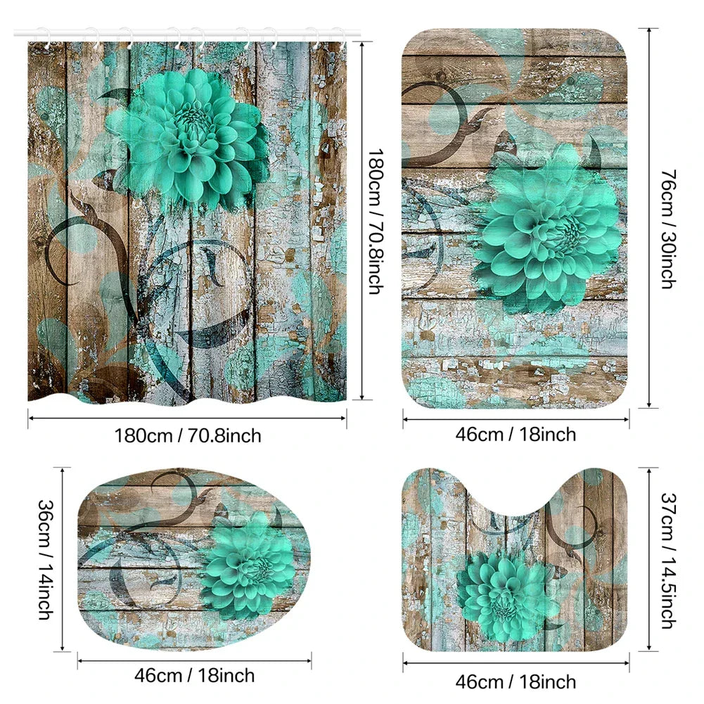 4-Piece Set 3D Printed 180x180cm Waterproof Shower Curtain With Hooks - Empire P.E