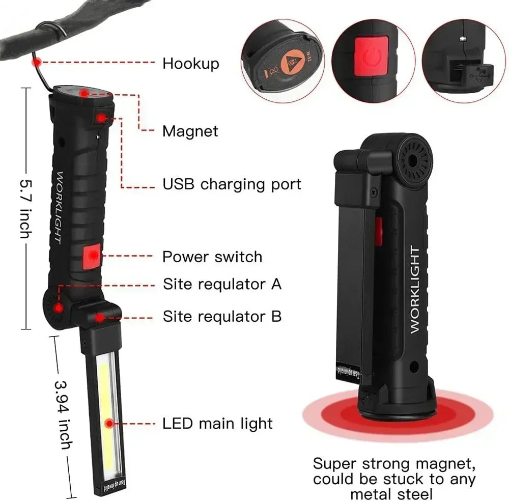 COB LED Work Light Dimmable USB Rechargeable LED Flashlight - Empire P.E