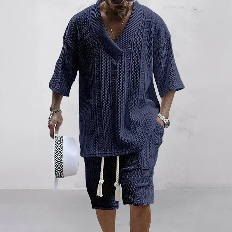 Summer Casual Knitted Two Piece Men's Outfit Set