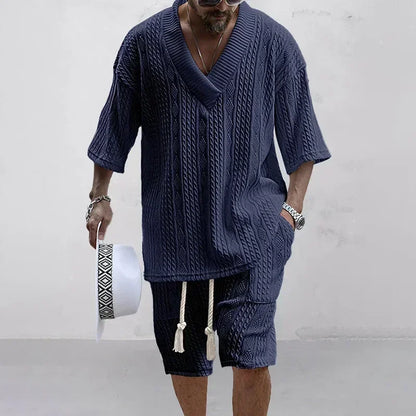 Summer Casual Knitted Two Piece Men's Outfit Set
