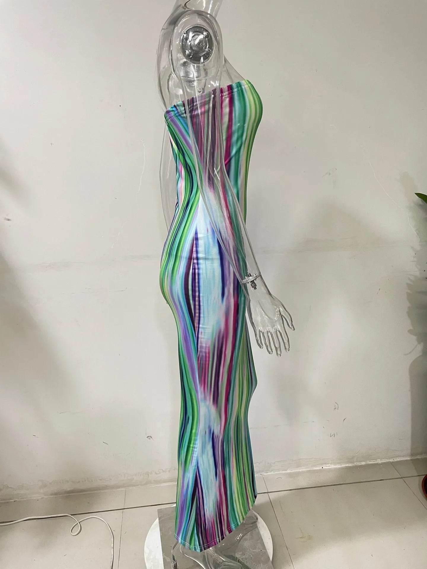 Spring And Summer Dresses For Women Chest Wrap Printed Off Shoulder Bandage Slim Sexy Long Dress 2023 New Fashion party MsChuh - Empire P.E