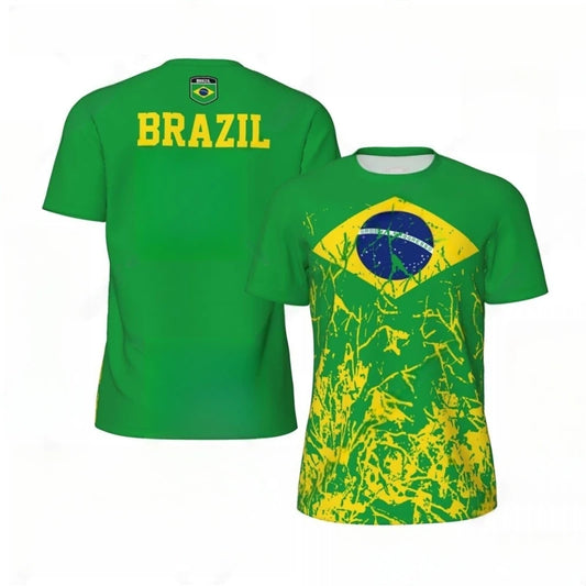 Fashion Brazil Flag Graphic Football T Shirts For Men Summer Trend 3D National Emblem Printed T-shirts Casual Oversized Tees - Empire P.E