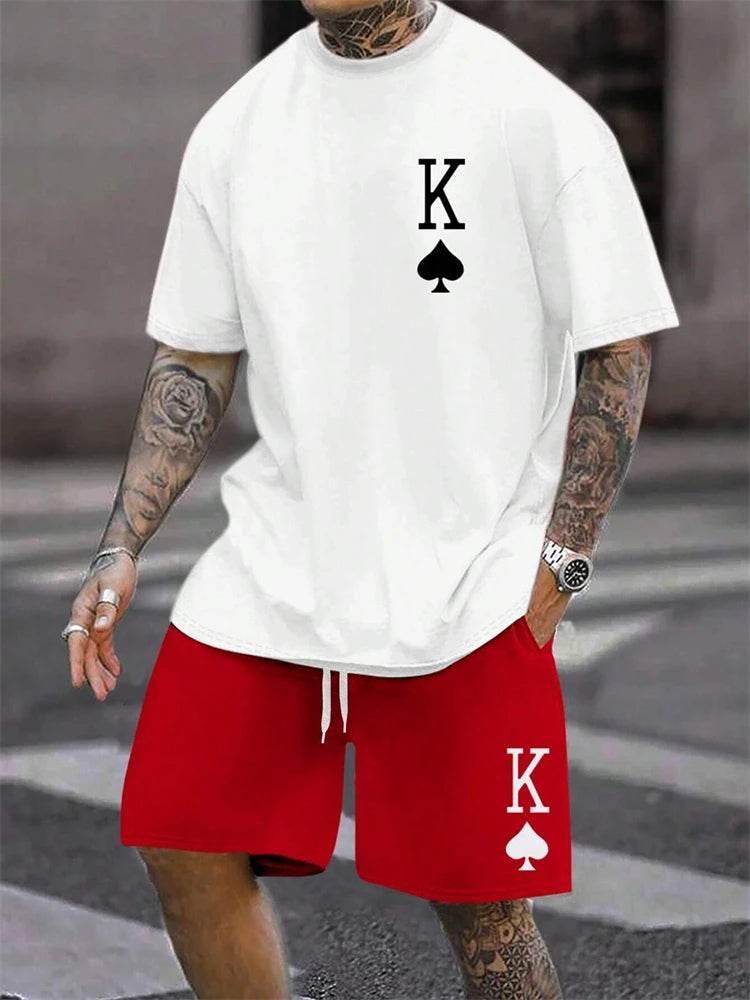 New Men's Short Sleeve Shorts Set Fashion King Printed T-Shirt - Empire P.E