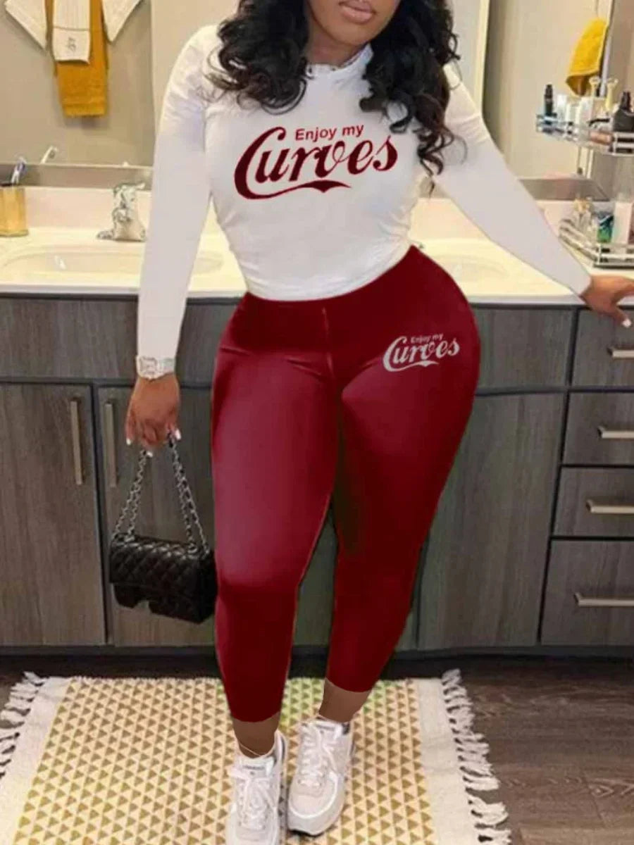 LW Fashion Women Autumn&Winter Pink Letter Print Hoodies 2 Pieces Set - Empire P.E