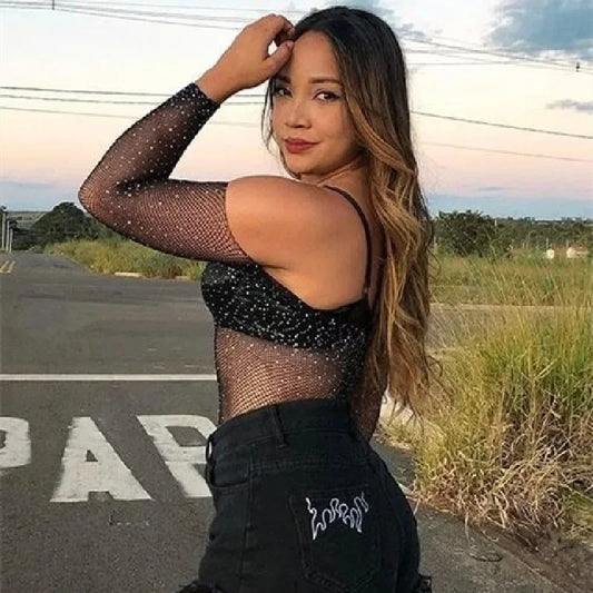 Women Rhinestone Glitter Bodysuits - Empire P.E