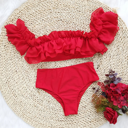 2025 Sexy Double Ruffle Bikinis Women Swimsuit