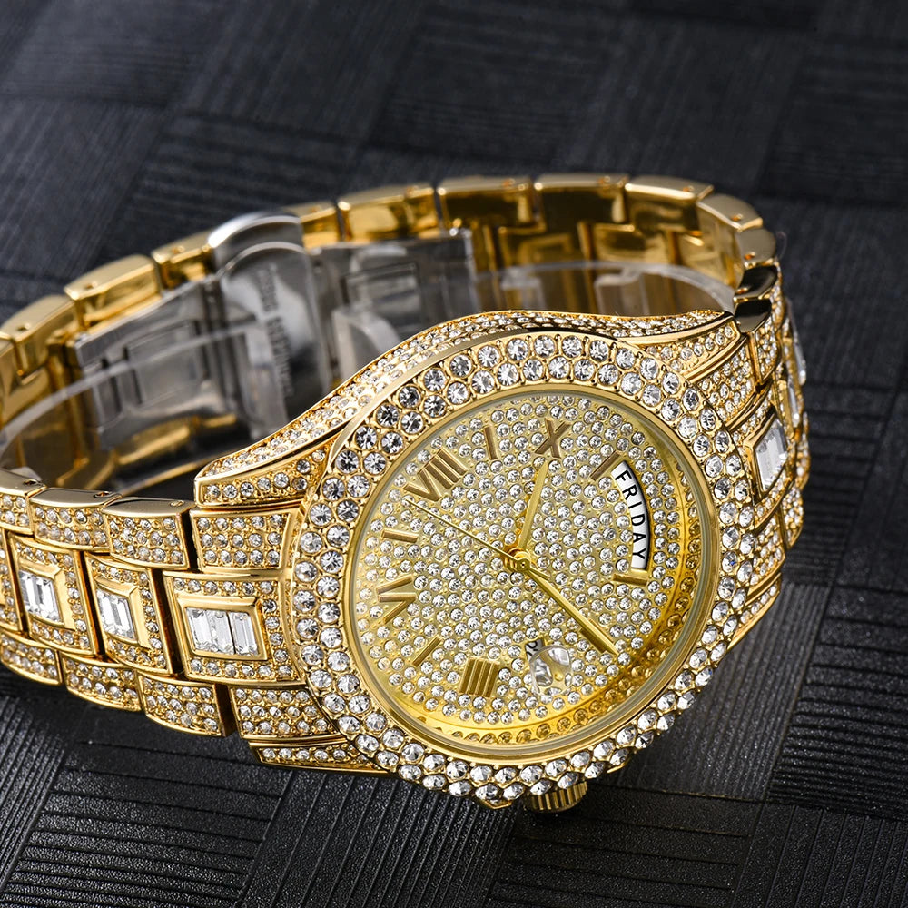 Men's Luxury Gold Hip Hop Diamond Quartz  Watches