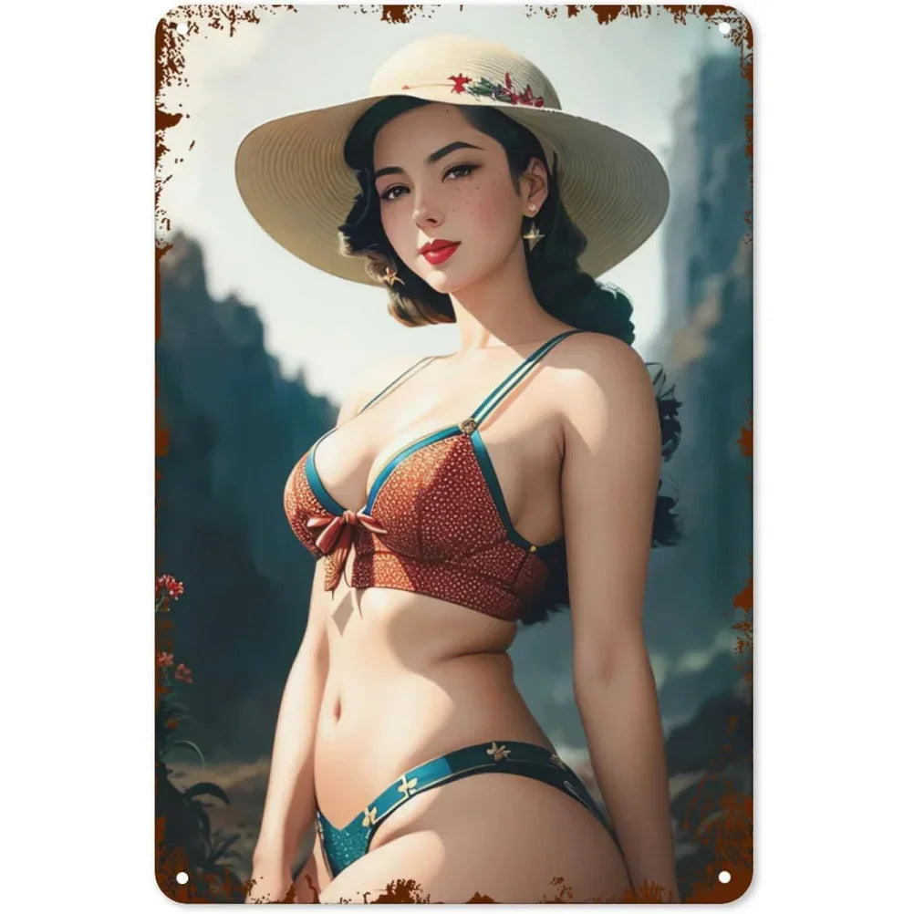 Vintage Metal Tin Signs Pinup Girls Wall Decor