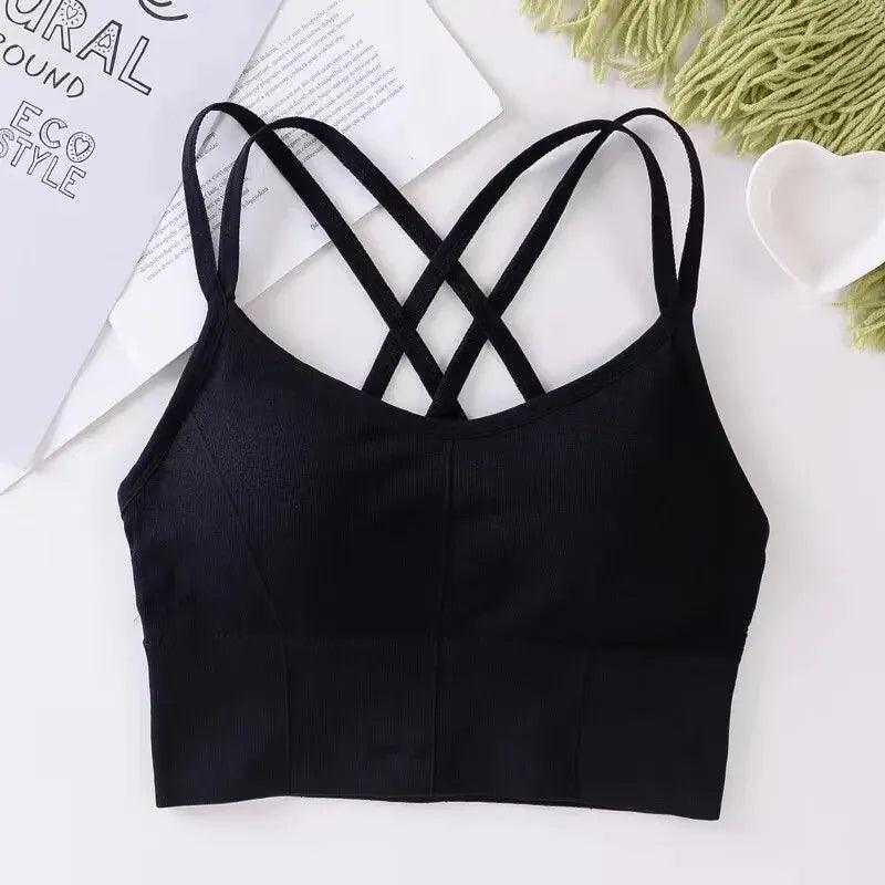 Sexy Women Tops Back Cross Strap Tank Top Push Up Running Sports Bra Breathable Soft Fitness Beauty Solid Color Yoga Bra - Empire P.E
