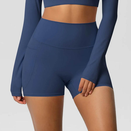 Women Sports Short With PocketedYoga Legging Shorts Squat Proof High Waist Fitness Tight Shorts Quick Drying Cycling Workout Gym - Empire P.E