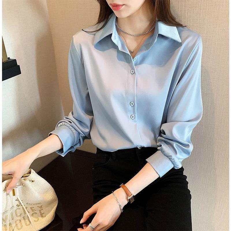 Plus Size Shirts Spring Summer Fashion Female Long Sleeve Loose Solid Blouse Tops Casual Chiffon Shirt Women Office Lady Shirts - Empire P.E