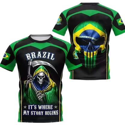 Brazil Flag Soccer 3D Harajuku Print Men's Children Sports Casual Short Sleeve Crew Neck Even Size Summer Jersey Comfortable - Empire P.E