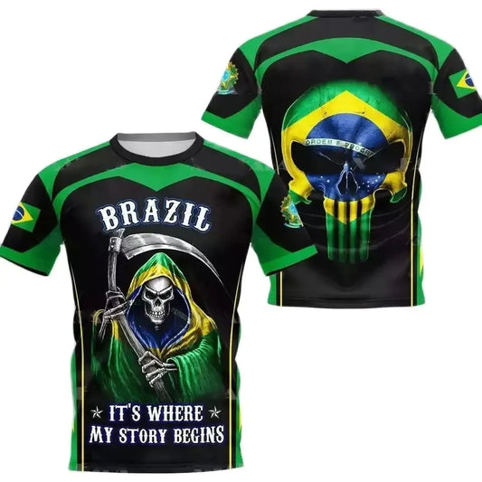 Brazil Flag Soccer 3D Harajuku Print Men's Children Sports Casual Short Sleeve Crew Neck Even Size Summer Jersey Comfortable - Empire P.E