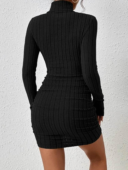 New Sexy Mini Dress For Women Autumn Black Solid Turtleneck Long Sleeves Sheath Dress Club Elegant Bodycon Party Dresses Female - Empire P.E