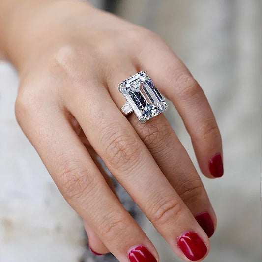New Simple Shiny Big Rectangle Zircon Women Rings White/Pink Stones - Empire P.E