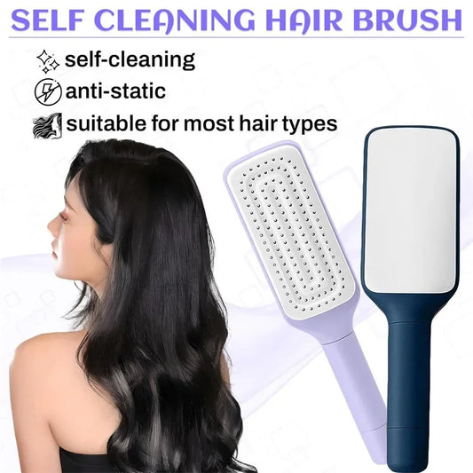 Self-Cleaning Hairbrush Retractable Bristle