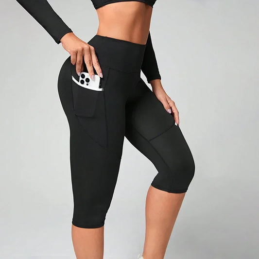 High Waist Yoga Pants Capri Leggings with Pockets for Women Tummy Control Workout Capri Leggings for Women - Empire P.E