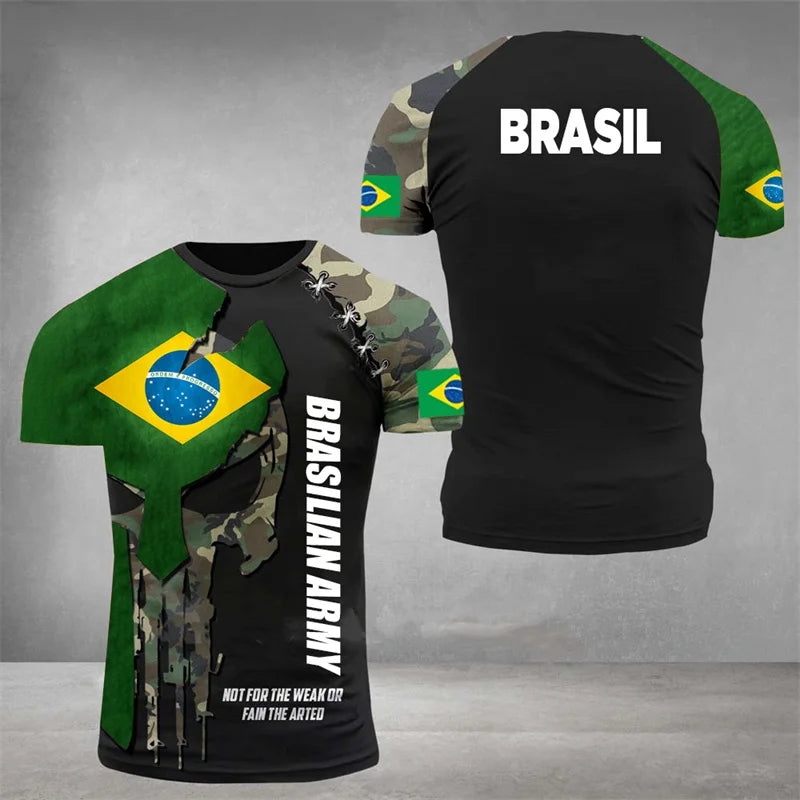 Brazil Flag Men's T-Shirt 3D Print Brazilian T Shirt Summer Oversized Jersey Camo Veterans Short Sleeve Sports Tactical Tee Tops - Empire P.E