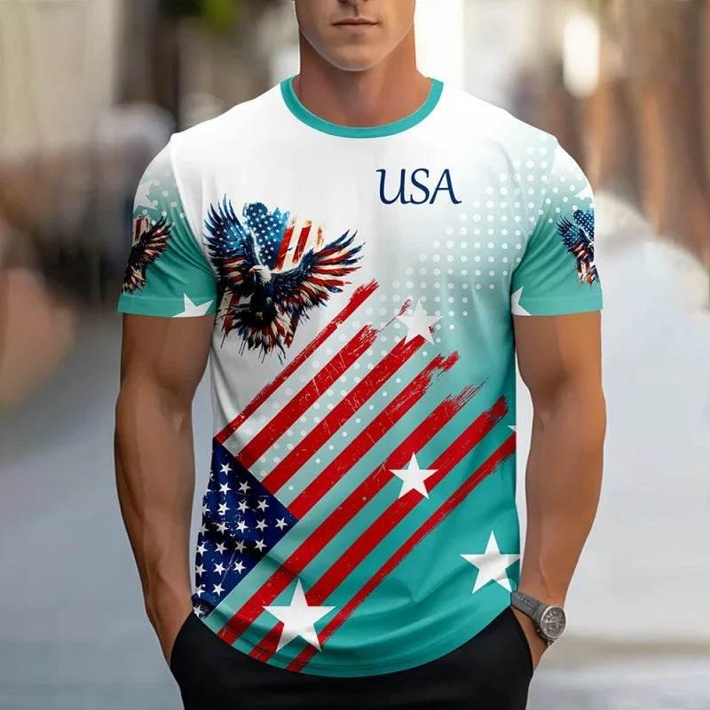 American Flag Eagle Pattern T-Shirt For Men America USA 3D Print Tees Short Sleeve Sport Loose O-Neck Tops Unisex T Shirts - Empire P.E
