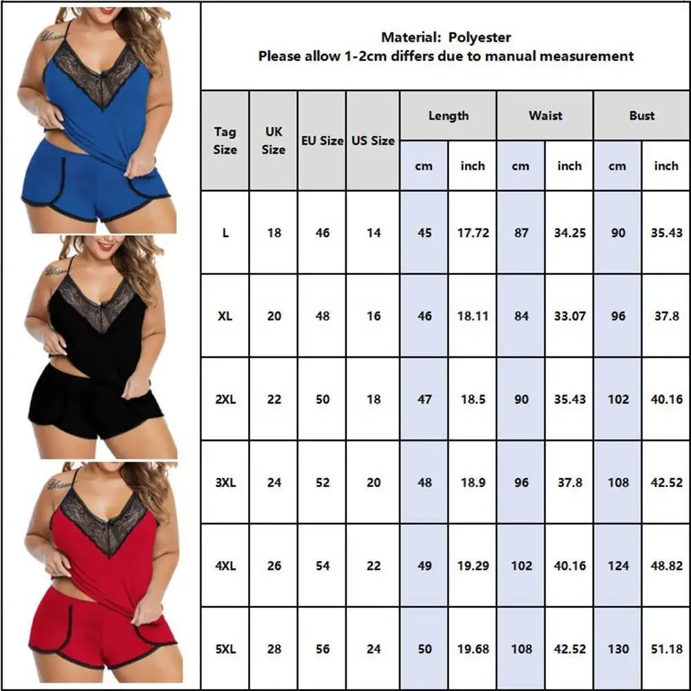 Plus Size Lace Camisole Tops+Short Pants - Empire P.E