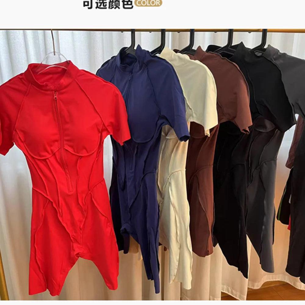 Pad Yoga Jumpsuit Short Sleeve Zipper Sports Wear Gym Fitness - Empire P.E