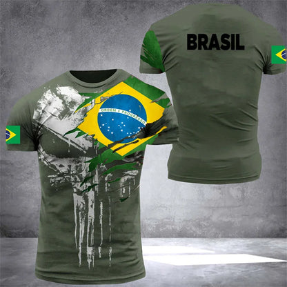 Brazil Flag Men's T-Shirt 3D Print Brazilian T Shirt Summer Oversized Jersey Camo Veterans Short Sleeve Sports Tactical Tee Tops - Empire P.E