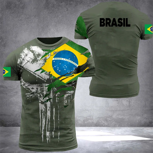 Brazil Flag Men's T-Shirt 3D Print Brazilian T Shirt Summer Oversized Jersey Camo Veterans Short Sleeve Sports Tactical Tee Tops - Empire P.E