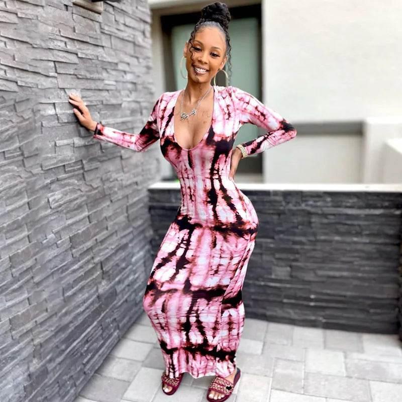Spring And Summer Dresses For Women Chest Wrap Printed Off Shoulder Bandage Slim Sexy Long Dress 2023 New Fashion party MsChuh - Empire P.E