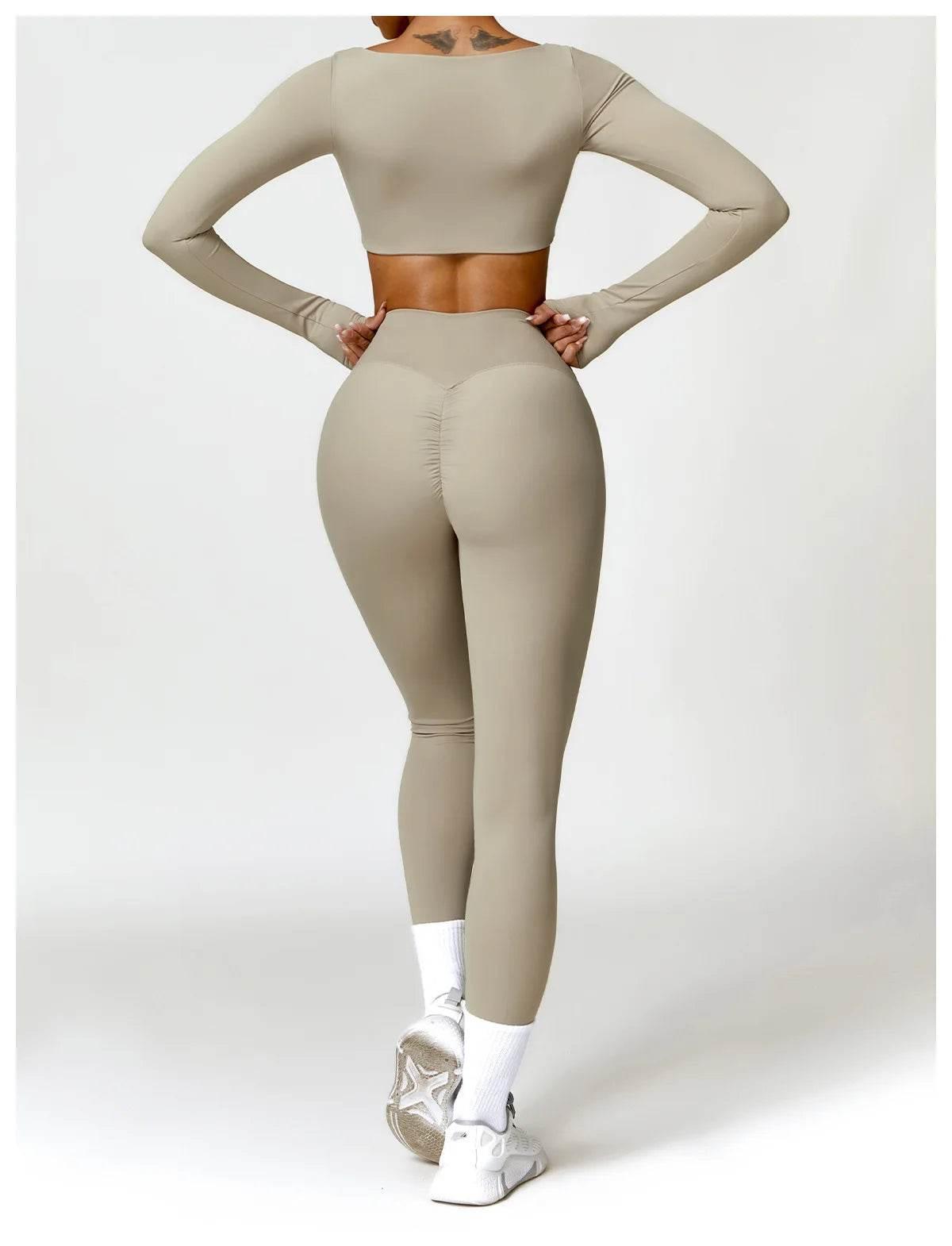 Hearuisavy 2PCS Long Sleeve Gym Set Women Yoga Clothes Quick-Drying Sportswear Running Leggings Workout Sports Crop Top Women - Empire P.E