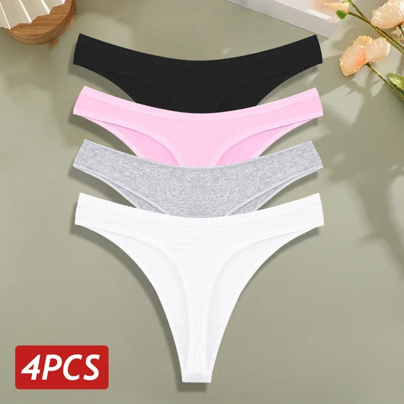 4PCS/Set Cotton Panties for Women Sexy Low Rise G-String Thongs - Empire P.E
