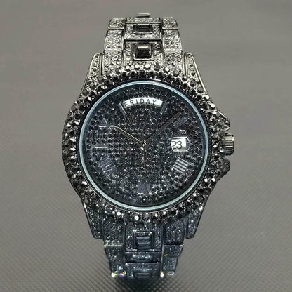 Luxury Shiny Diamond Watch For Men Hip Hop Trendy Iced Out Quartz Watches High Quality Stainless Steel Waterproof Day Date Clock - Empire P.E