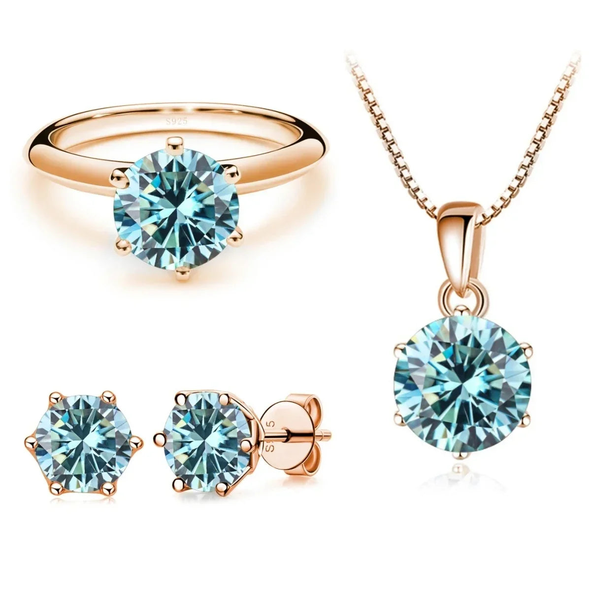 Moissanite Jewelry Set for charm lady Rose Gold Plated with total 4 carat mossanite silver 925 jewerly set - Empire P.E