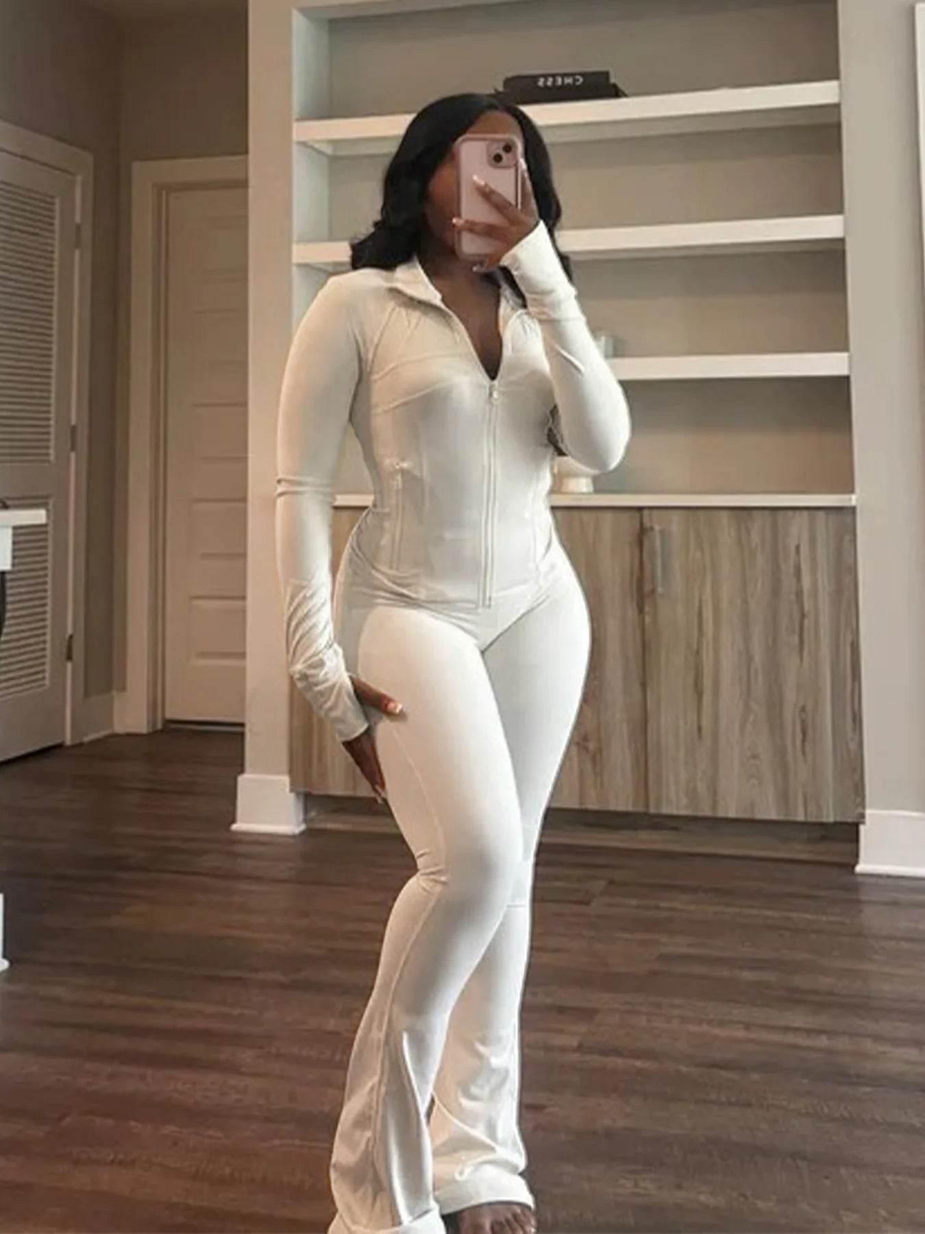 Women 2 Two Piece Outfits Casual Sports Workout Sets Bodycon Tracksuit Long Sleeve Zip Up Jacket Jogger Matching Sweat Pants Set - Empire P.E