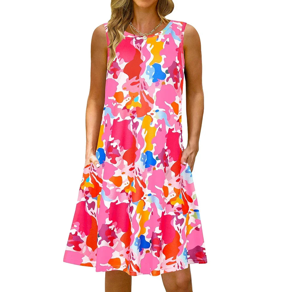 S-5Xl Colorful Printed O Neck Long Dress - Empire P.E