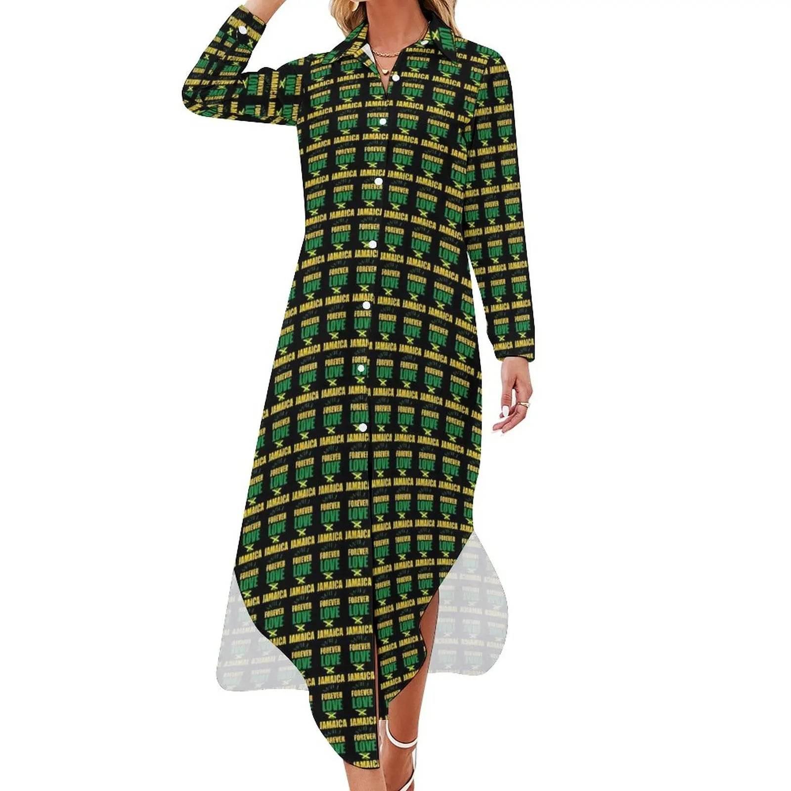 Patriotic Jamaica Flag Chiffon Dress Sexy V Neck Green Yellow Pretty Dresses Ladies Street Wear Casual Dress Gift - Empire P.E
