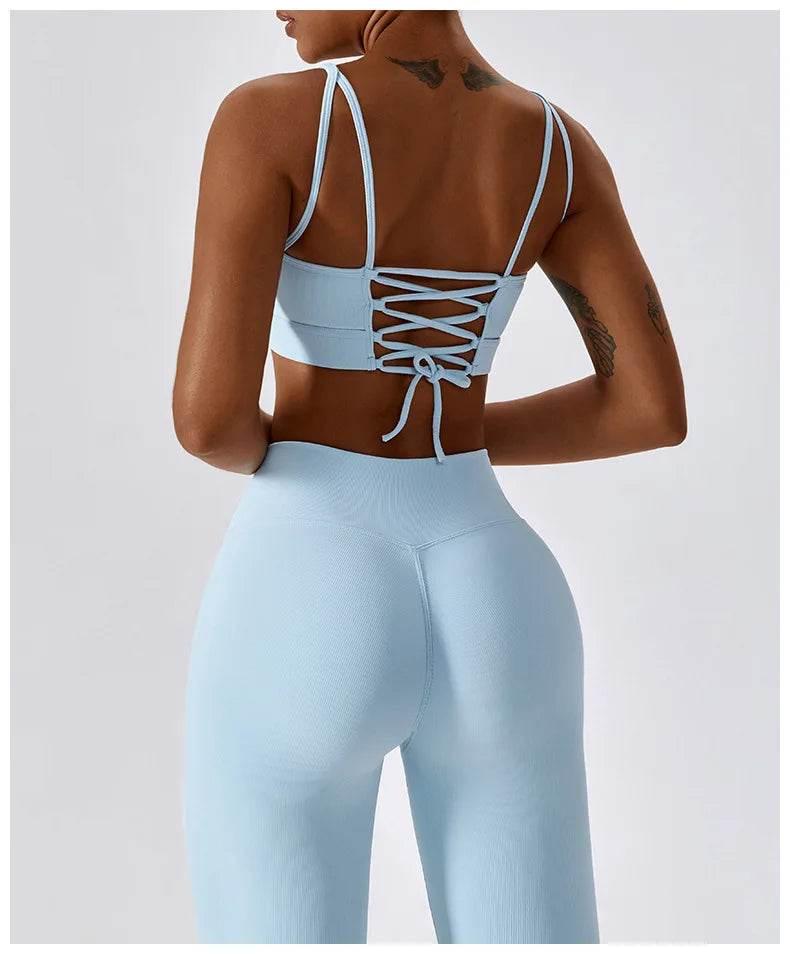 2PCS Seamless Yoga Set Gym Clothes Sportswear Yoga Suits For Women Fitness Rib Tracksuits Sports Bra Gym Leggings Sports Suits - Empire P.E