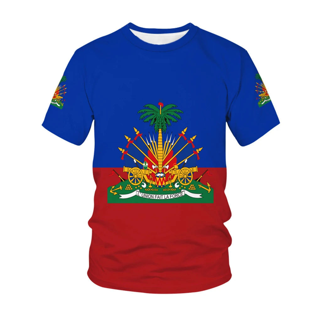 Haiti 2025 National Flag Pattern T-shirt Men Hot Sale New Summer Women Tops Shirt Children Short-Sleeved - Empire P.E