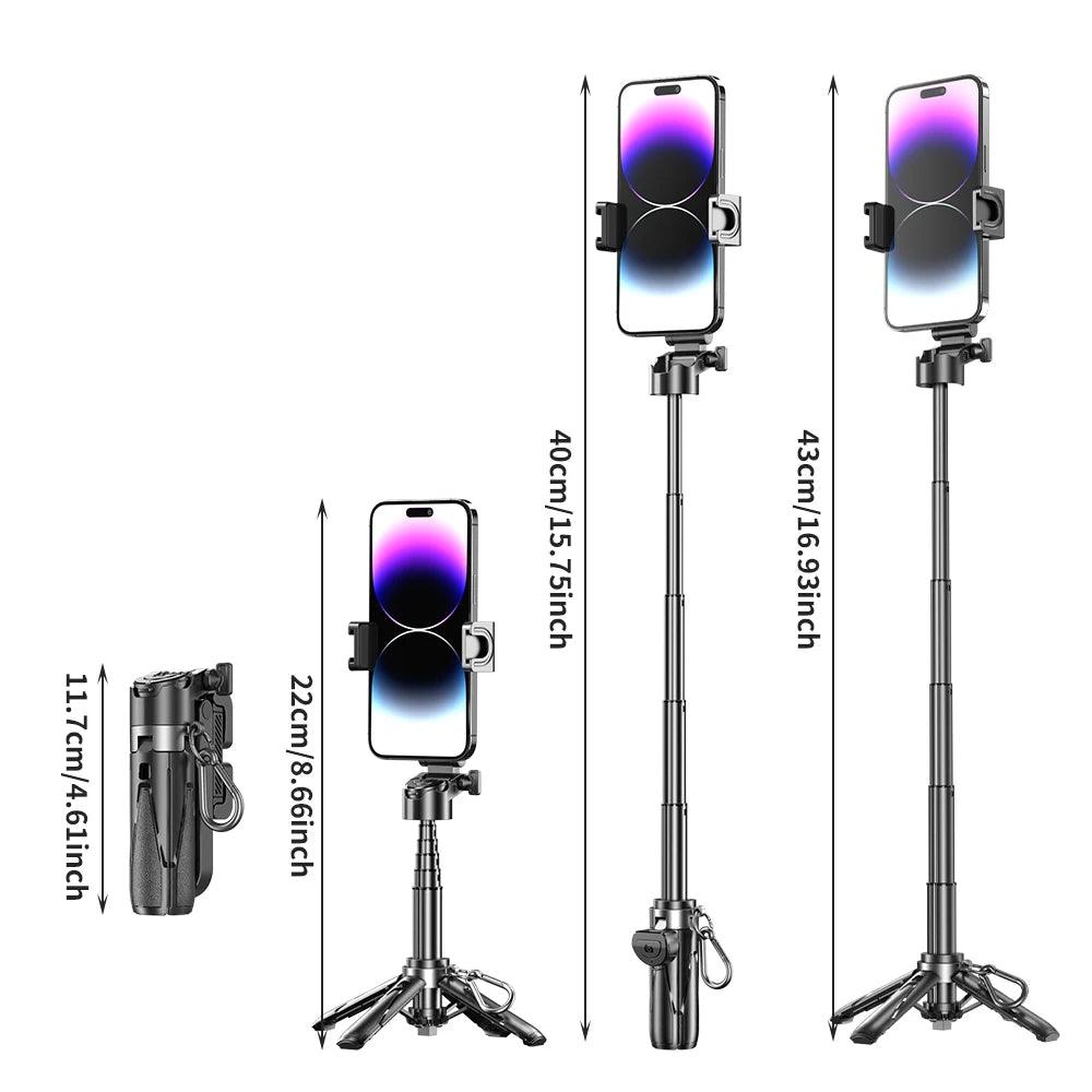 2025 New Handheld Selfie Stick Tripod Stand Foldable Phone Holder With Bluetooth Remote Portable Keychain for iPhone Smartphone - Empire P.E