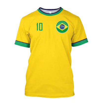 Brazil Jersey Men's T-shirt O Collar Oversized Men's and Women's 3D Printed Brazilian Flag Select Soccer Short-sleeved Team Shir - Empire P.E