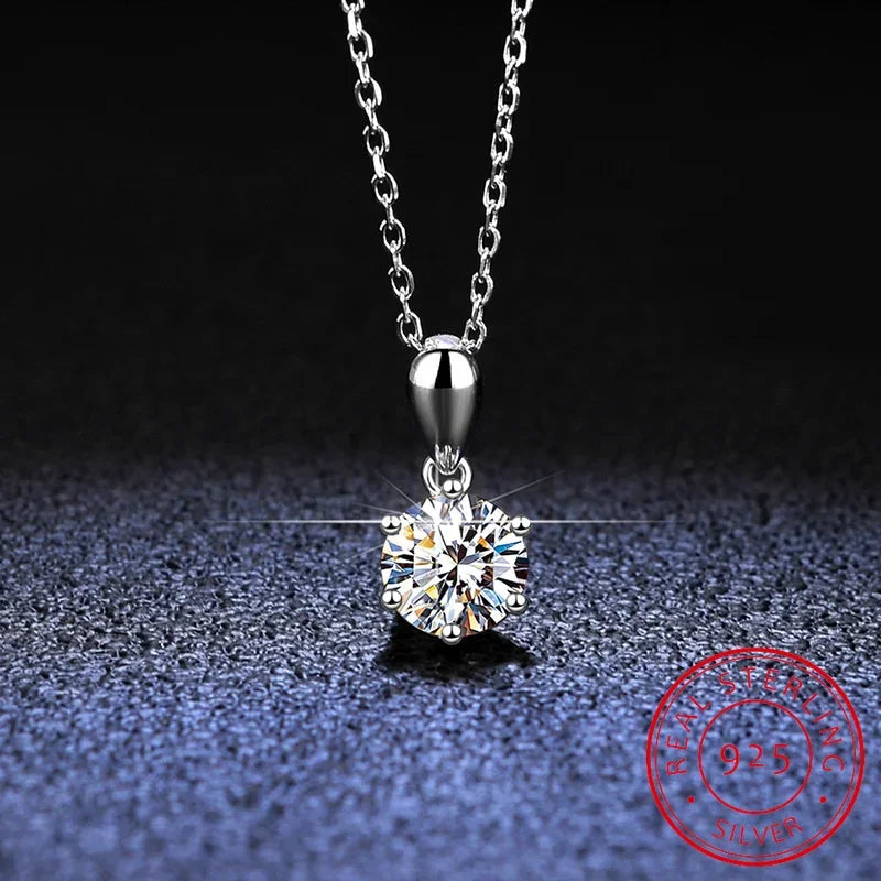 Certified Moissanite Diamond Fashion Wedding Pendant Necklace for Women 925 Sterling Silver - Empire P.E