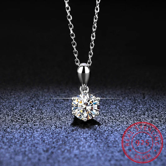 Certified Moissanite Diamond Fashion Wedding Pendant Necklace for Women 925 Sterling Silver - Empire P.E