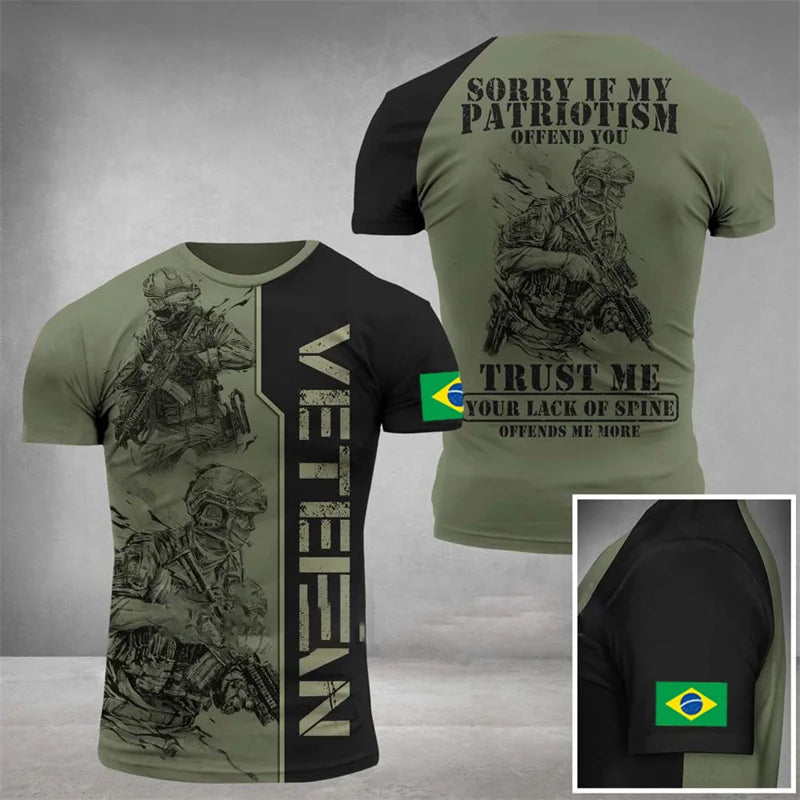 Brazil Flag Men's T-Shirt 3D Print Brazilian T Shirt Summer Oversized Jersey Camo Veterans Short Sleeve Sports Tactical Tee Tops - Empire P.E