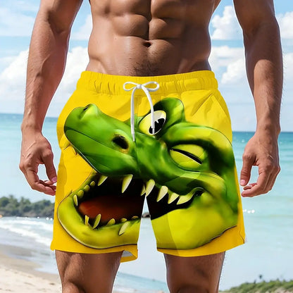 Men's Cartoon Crocodile 3D Print Swim Trunks