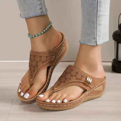 Summer Women's Wedge Sandals 2023 Clip Toe Orthopedic Arch Support Sandals Woman Pu Leather Non-Slip Soft Platform Flip Flops - Empire P.E